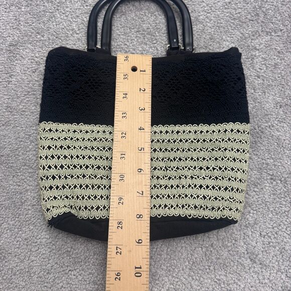 Unbranded Crochet Woven Top Handle Tote Bag Womens Black Beige Color Block Boho - Picture 8 of 8
